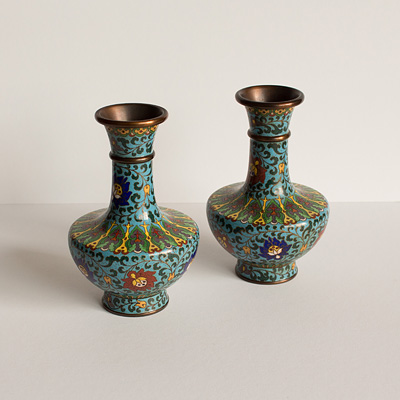 Pair of cloisonn&eacute; enamel vases, China, 20th century