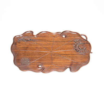 Carved hardwood leaf form tray, China, 19th century
