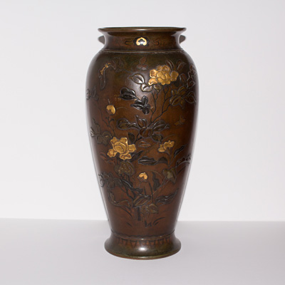 Mixed metal inlaid bronze vase
, Japan, Meiji period, circa 1880