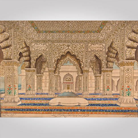 Miniature painting of the Diwan I&rsquo;Khas in the Red Fort at Delhi, Indian, 19th century